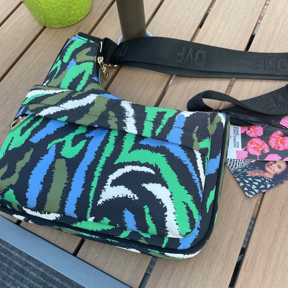 🌴 Diane Von Furstenberg Disco Zebra Green Utility Crossbody Bag - Picture 5 of 8